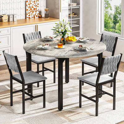 Ensemble de table de salle à manger 39 po pour 4 personnes avec chaises rembourrées, ensemble de table de cuisine et de chaises 5 pièces avec structure en métal, mobilier de salle à manger industriel moderne pour petits espaces, appartement