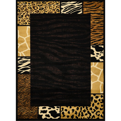 87 po Tapis long rectangulaire long noir X 63 po, style glamour rustique, teint zébré 13,9 lb, pile de 0,39 po, convient aux vestibules