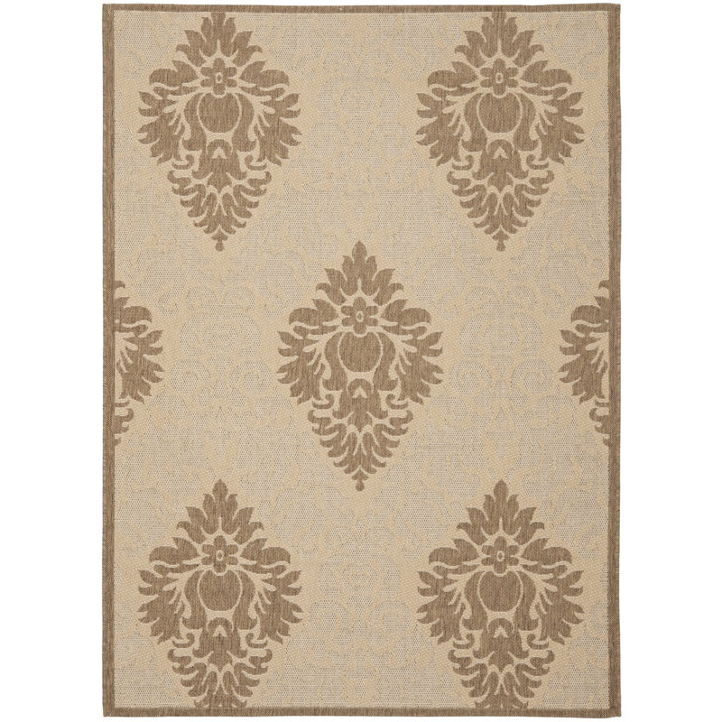 Arneshia Damask Natural/Brown Indoor / Outdoor Area Rug, Rectangle 5'3" x 7'7"