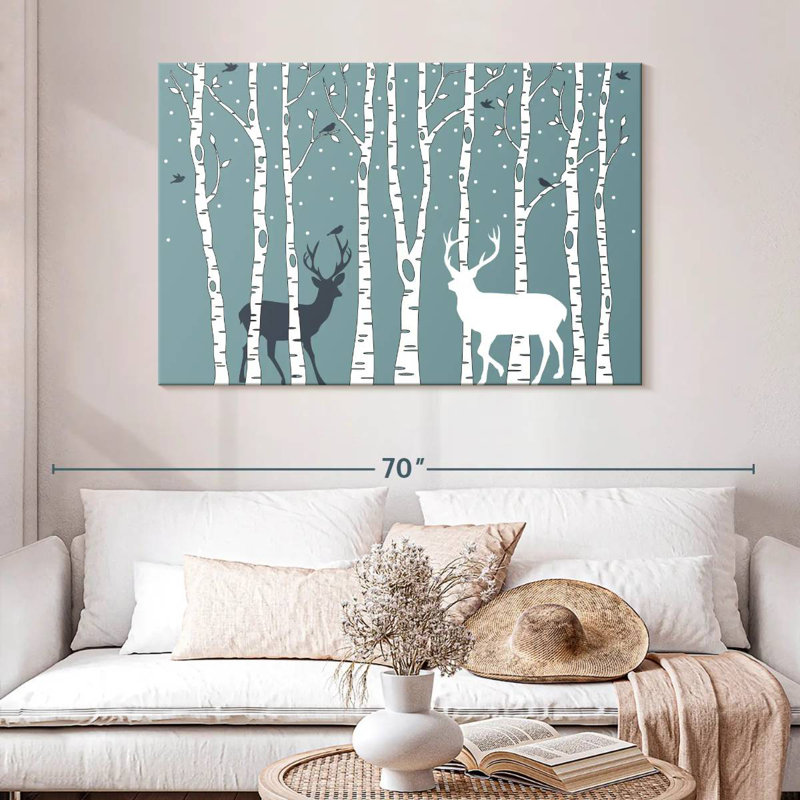 Deer In Birch Forest, 32" H x 48" W