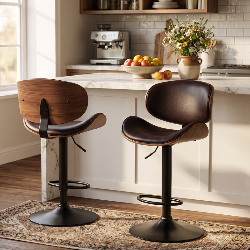 Tabouret de bar pivotant à hauteur réglable avec structure en métal, Brun, 2