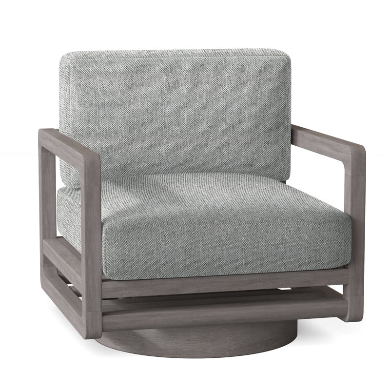 Tanah Swivel Teak Outdoor Lounge Chair , Sunbrella® Cushions Included, Light Grey/Dark Grey Linen 6032-110