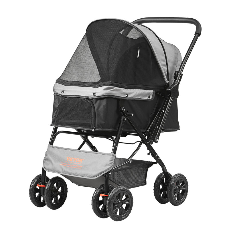 VEVOR Foldable Black and Gray Pet Stroller with Reversible Handle