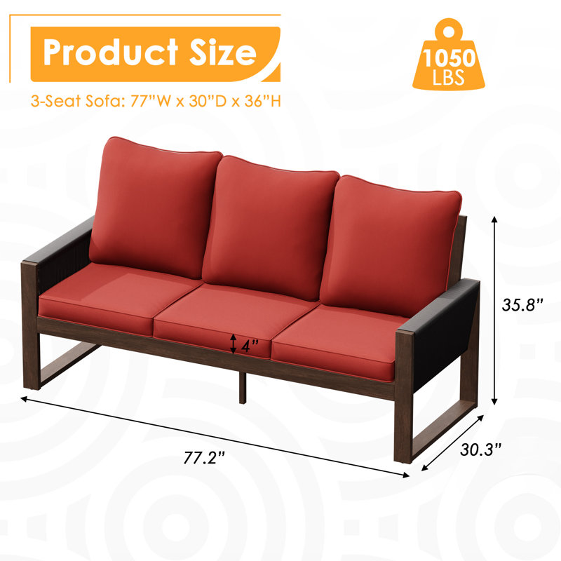 Wood Wicker Patio Sofa, Red