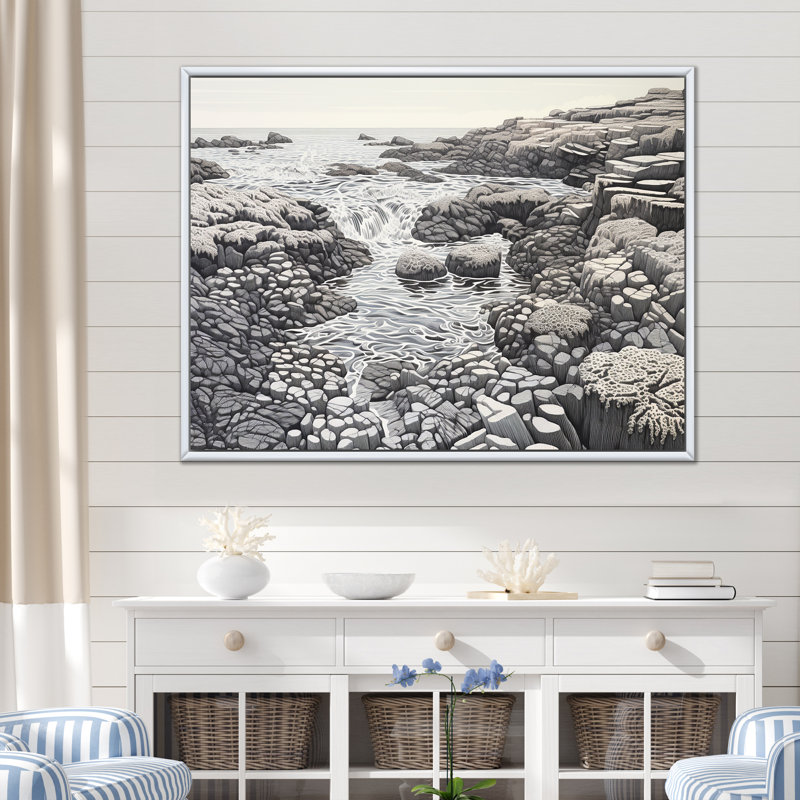«Gray Abstract Landscape I», reproduction, Cadre flottant blanc, 34" H x 44" W