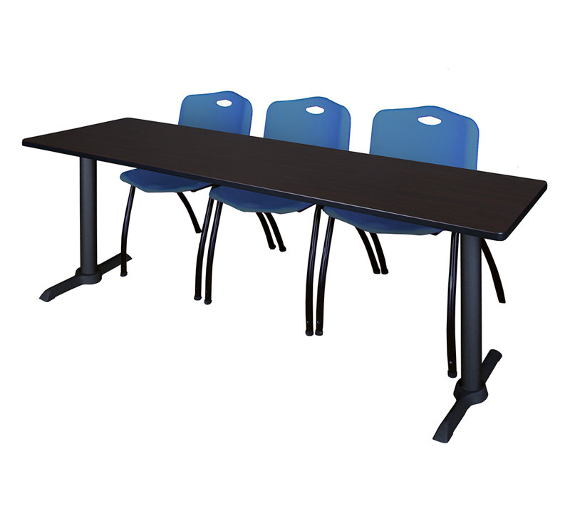 Neyland Cain T-Base Training Table and 2 Stacking Chairs, Bourgogne, l 60 po x P 24 po, Gris