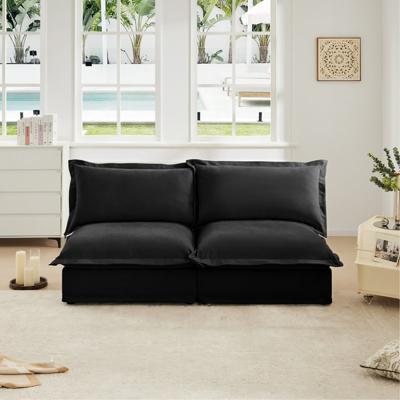 Canapé modulaire sans accoudoirs Aumiller, 34.6" H x 73.2" W x 33" D,, Noir, Chenille