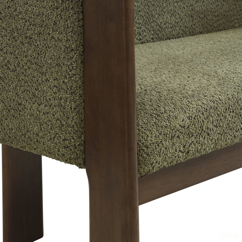 Causeuse 48,5 po, Green,Walnut Boucle, Espresso Wood