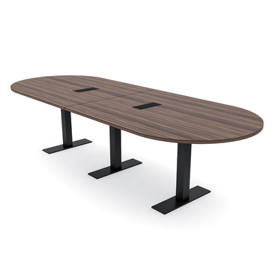 Racetrack Shaped Conference Table with Metal T Base | Electrical Unit