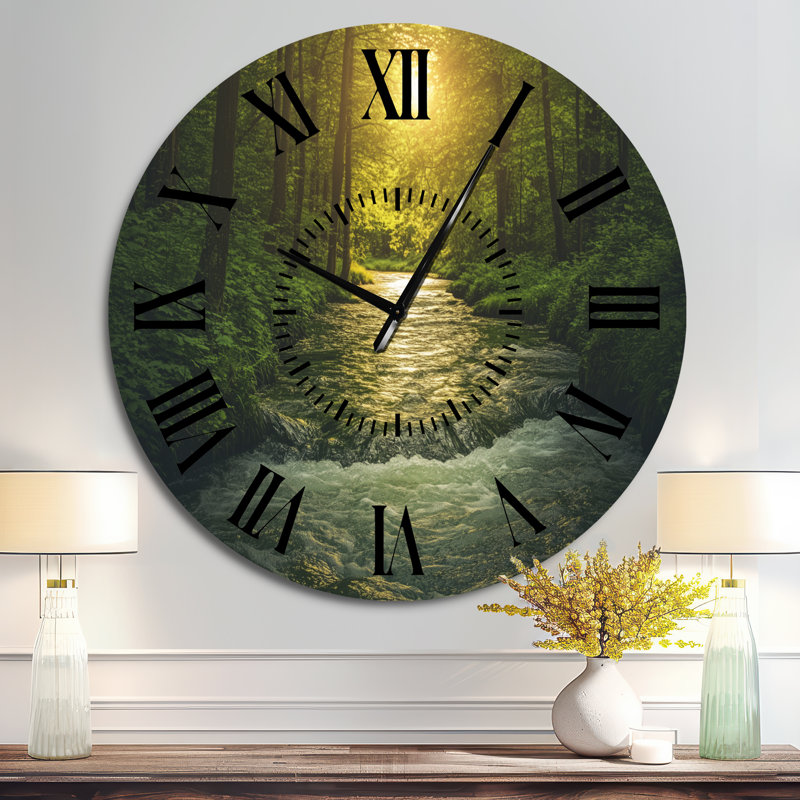 Lever du soleil sur une rivière sinueuse - Horloge murale rustique en métal, Surdimensionné