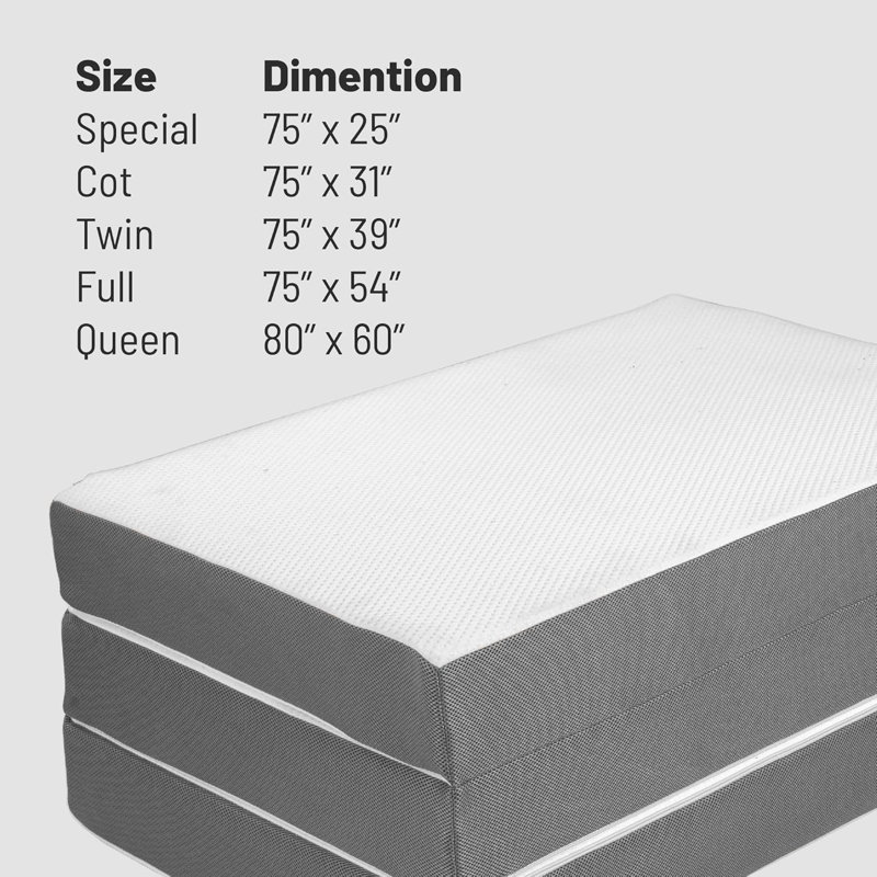 5-Inch Tri-Folding Gel Memory Foam Portable Floor Mattress Breathable Mesh, Ultra Soft, Cot Pad, Removable And Washable Cover, Comfortable Support, Therapeutic Qualities, White