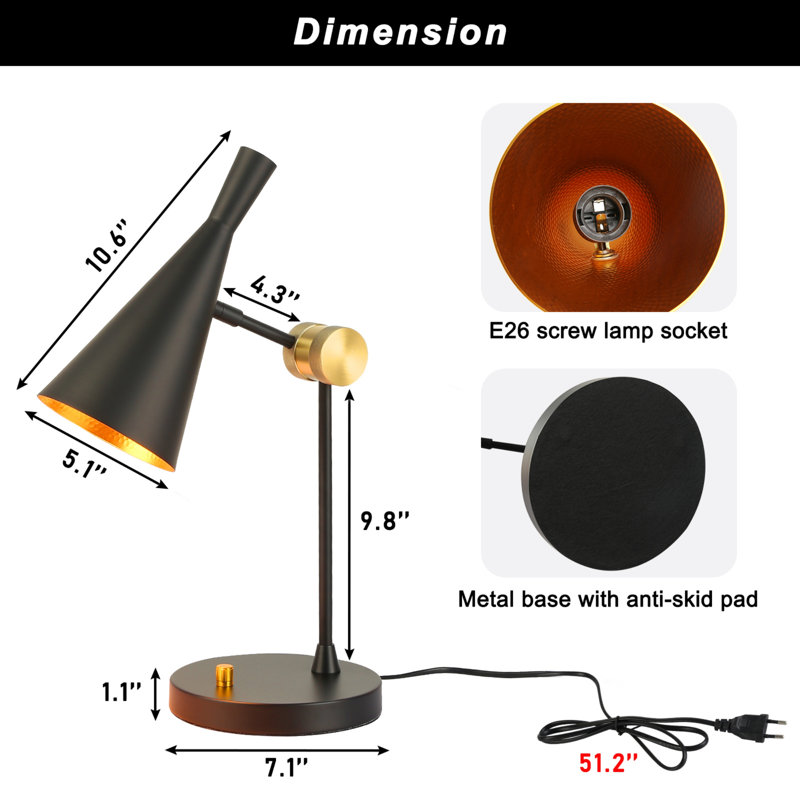 Modern Bedside Swing Arm Metal Table Lamp, Black