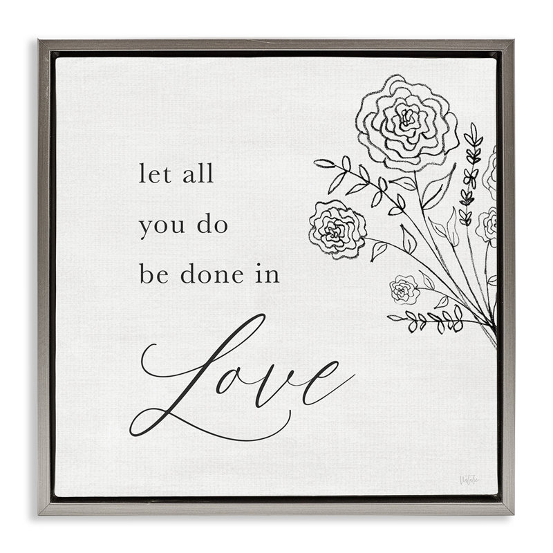 Sentiment d'amour floral, H 18 po x l 18 po, Cadre flottant gris lustré