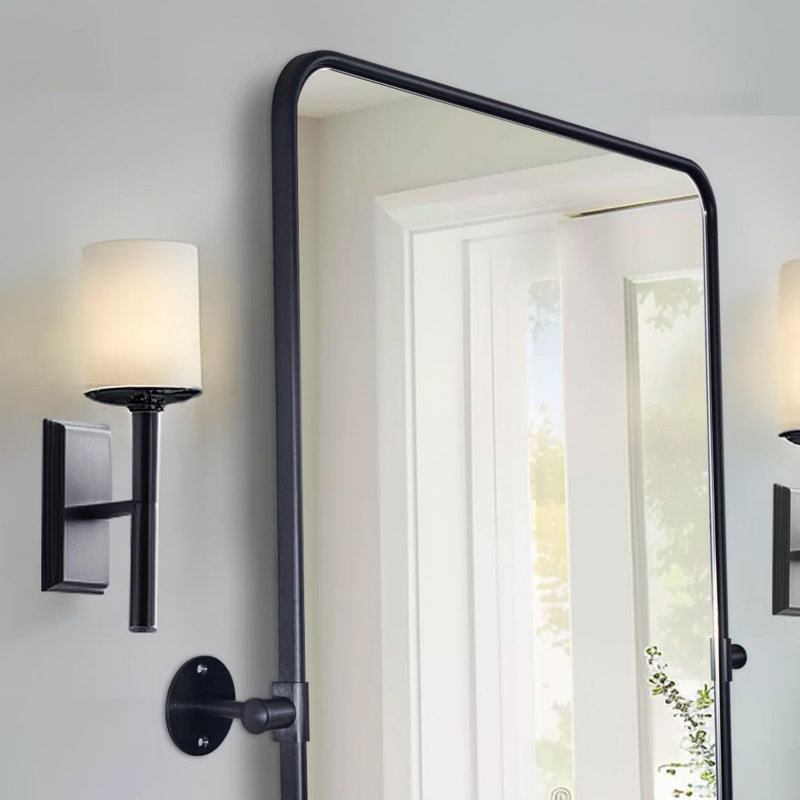 Miroir de salle de bain moderne inclinable, Noir mat, 30 po x 22 po