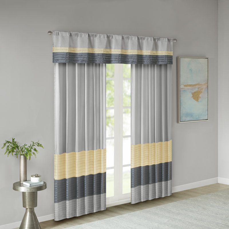 Yellow and Gray Faux Silk Pintuck Window Valance