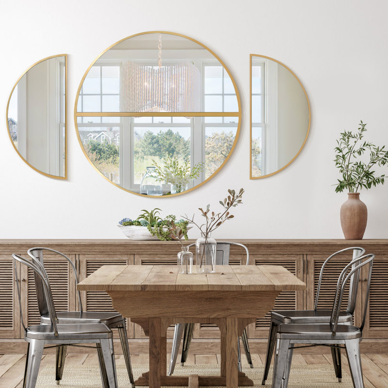 4 Piece Half Circle Metal Wall Mirror Set, Gold