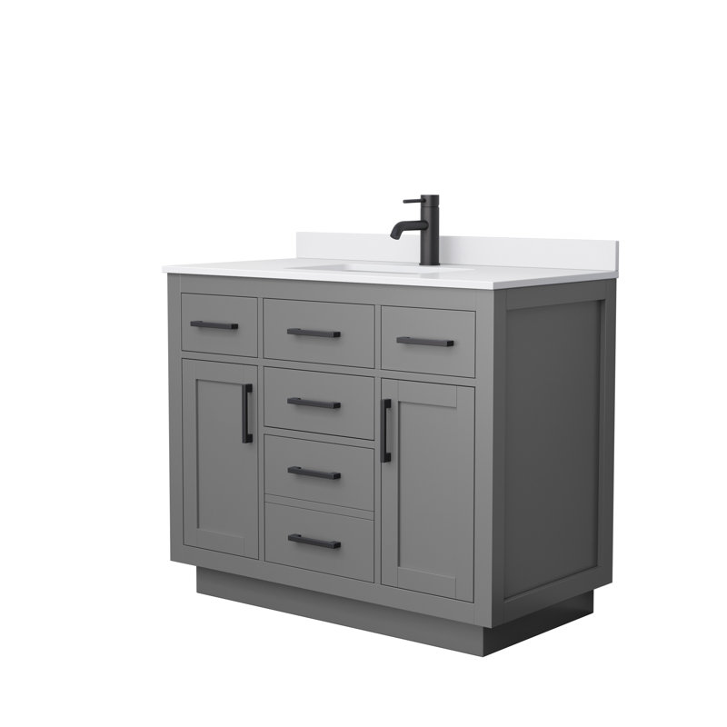 Beckett TK 42'' W Single Vanity, Matte Black, Dark Gray, White Cultured Marble