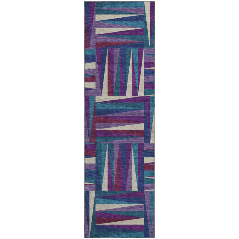 Premium Machine Washable Collett AMF1012 Squares Rug, Runner 2'3" x 7'6"