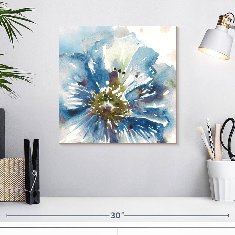 Harnek, aquarelle, bleu, coquelicot, gros plan, H 16 po x l 16 po