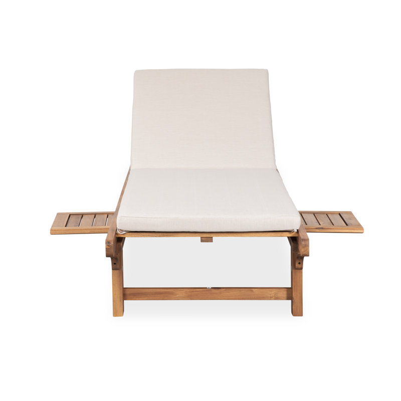 Chaise longue d'extérieur inclinable en bois massif avec coussin