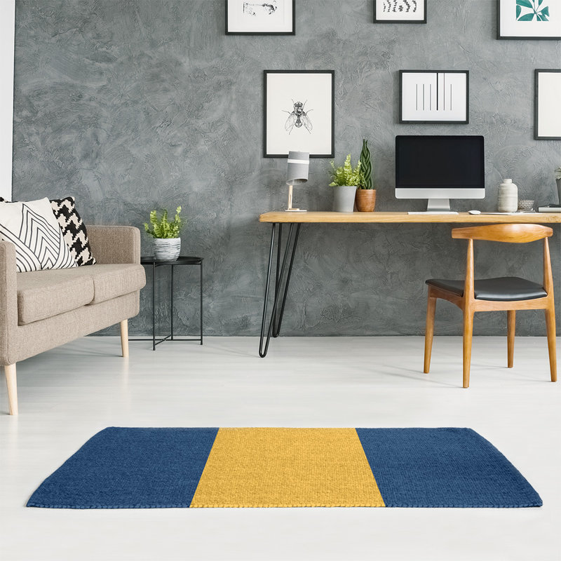 Tapis à rayures bleu marine/doré, Rectangle 5 pi x 7 pi