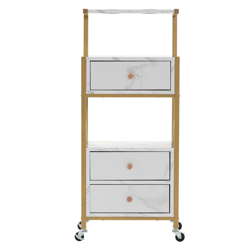 Clementas Utility Cart with Storage Drawer and Tool Holder, Trolley Cart with Wheels