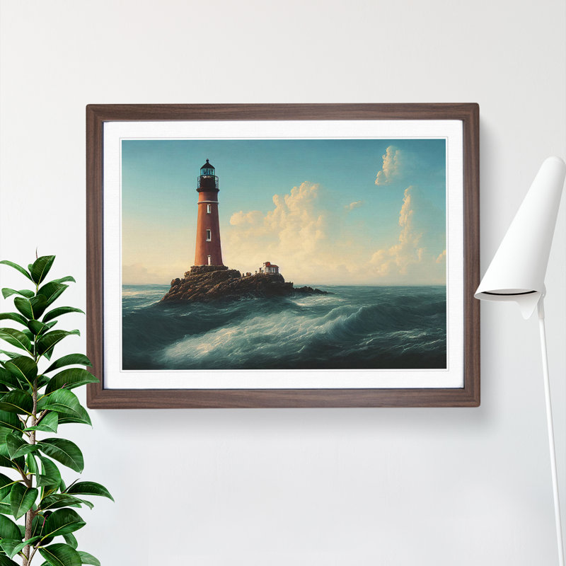 Joyous Lighthouse - Single Picture Frame Print, 46cm H x 64cm W x 2cm D, Walnut