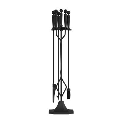 Anurima 5-Piece Fireplace Tools Set - Essential Heavy-Duty Accessories for Fireplaces - Includes Tongs, Shovel, Broom, Poker, and Stand