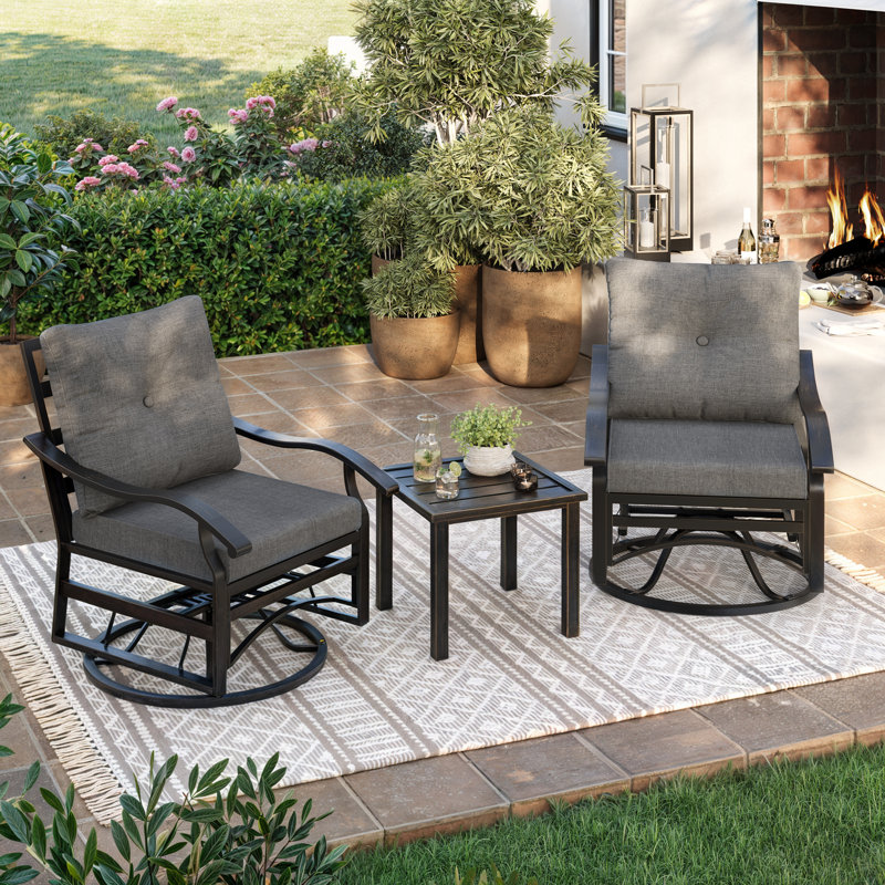 Luxury Metal Outdoor Conversation Set with 2 Swivel Rocking Chairs, Deep Seating Patio Furniture Set, Gray