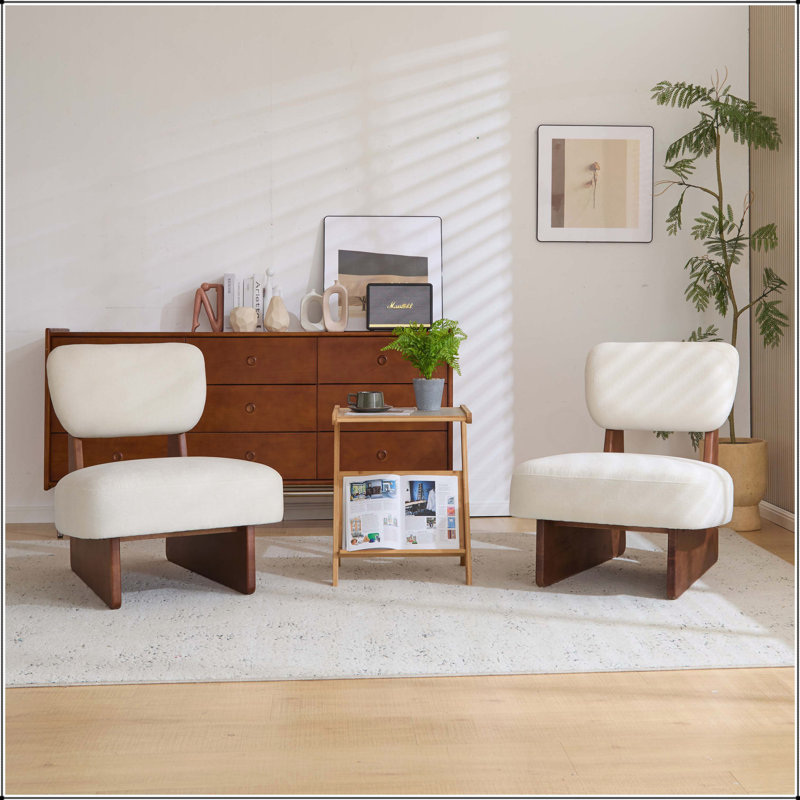[Set of 2] Modern Beige Lounge Chair with Polyester Upholstery