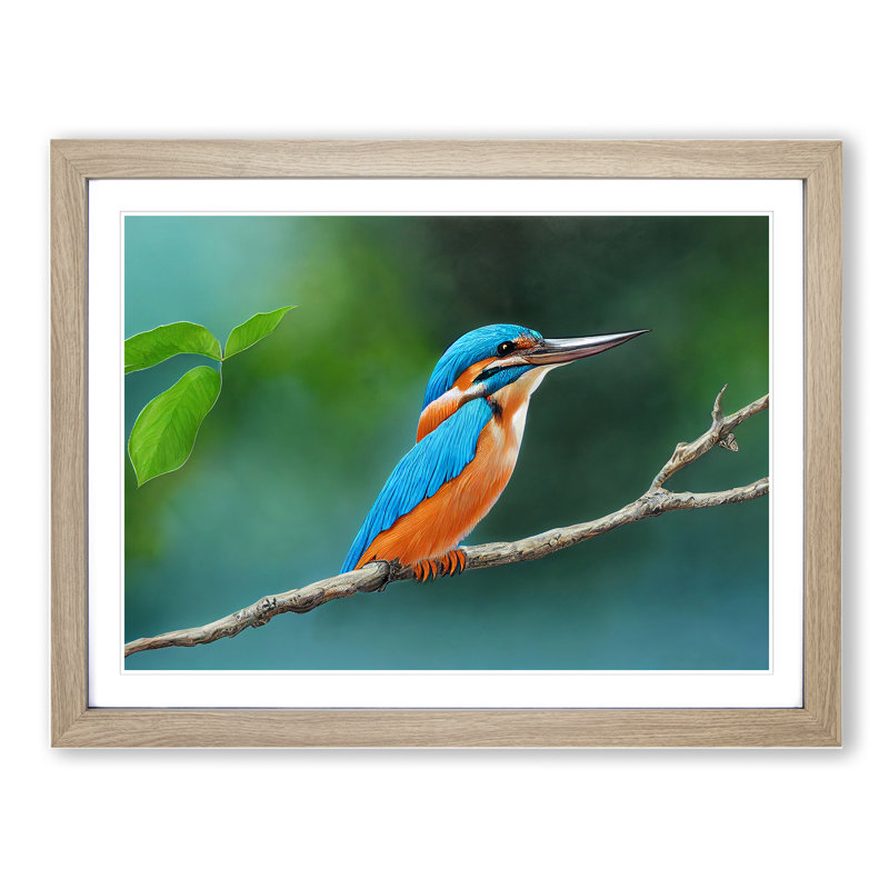 Evocative Kingfisher Bird - Framed Print, 34cm H x 46cm W x 2cm D, Oak