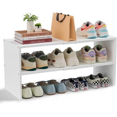 Range-chaussures extensible à 2 niveaux, étagères empilables en fer et en bois pour placard, entrée, couloir, garage