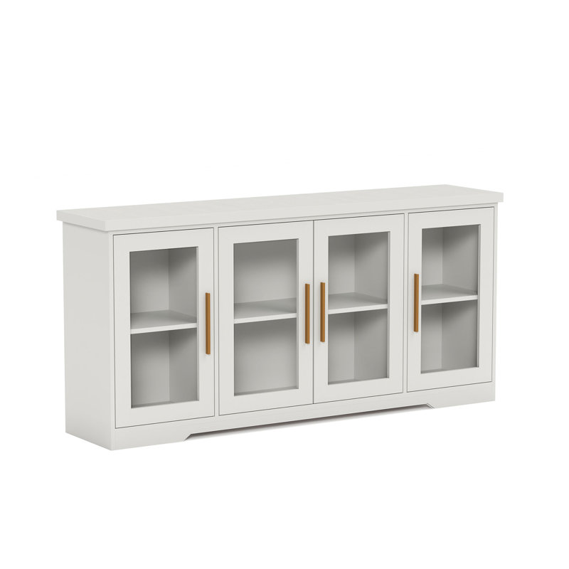  66" W Modern Sideboard Buffet Cabinet with Glass Doors & Adjustable Shelves, White