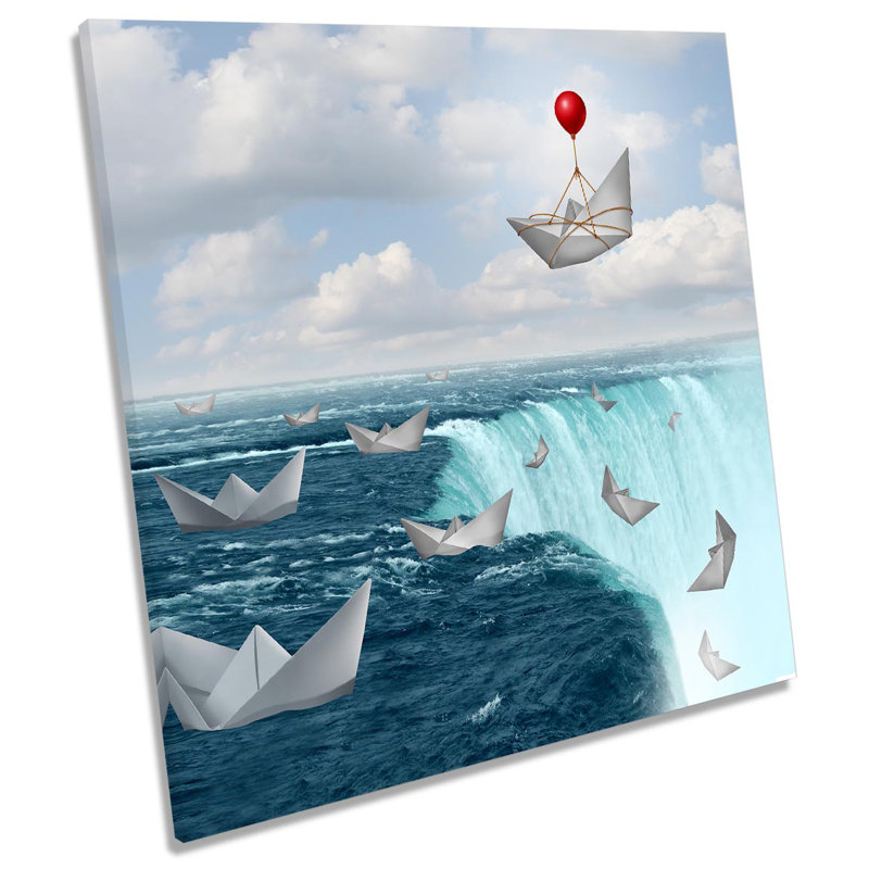 Paper Boats Waterfall Balloon - Wrapped Canvas Print, 60cm H x 60cm W x 2cm D