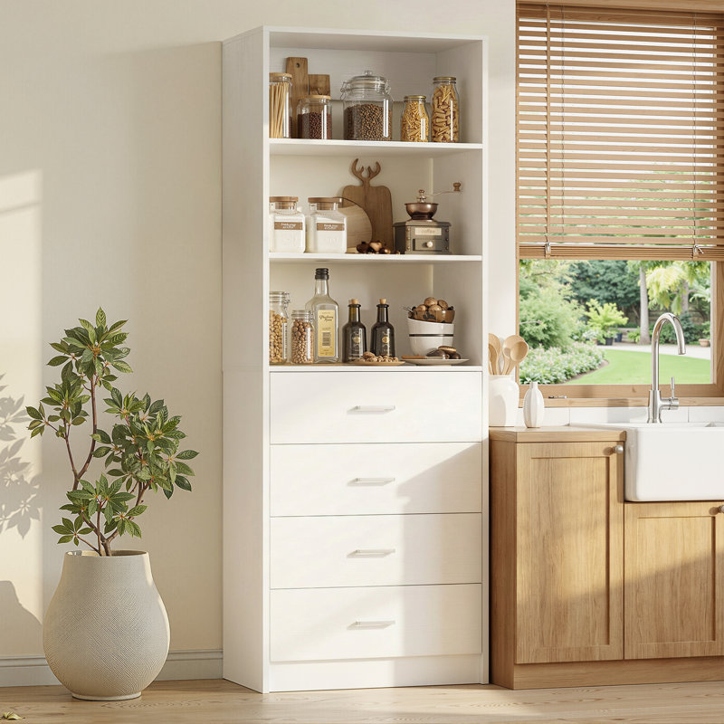 80" H Kitchen Pantry Cabinet with Drawers, White