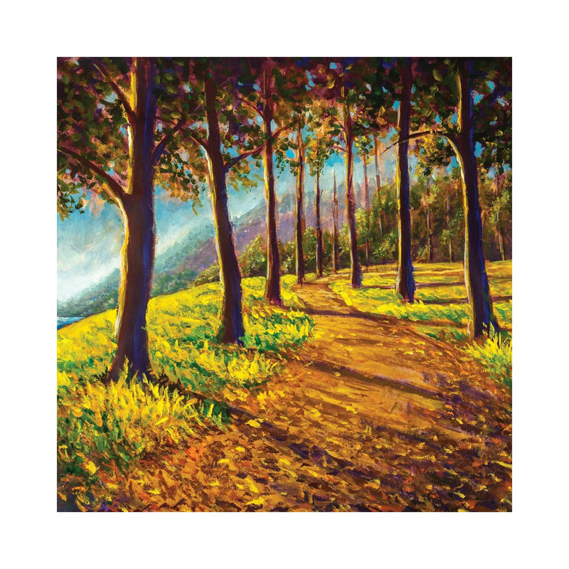 Road In Sunny Forest Park Alley Artwork by Valery Rybakow - Wrapped Canvas Painting, 30.48 cm H x 30.48 cm W