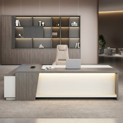 Bureau de direction en L 78,7 po, poste de travail de bureau à domicile moderne avec concentrateur électrique intégré, tiroirs verrouillables et bureau épais de 2 po