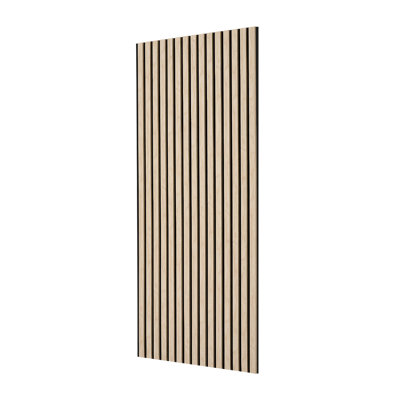Panneaux muraux en bois, 47,2 x 23,6 po, conception à lattes acoustique, finition chêne, amortissement acoustique pour les maisons, les bureaux, les studios, la décoration intérieure, les panneaux de fibres à densité moyenne et le PET, trousse d'installation