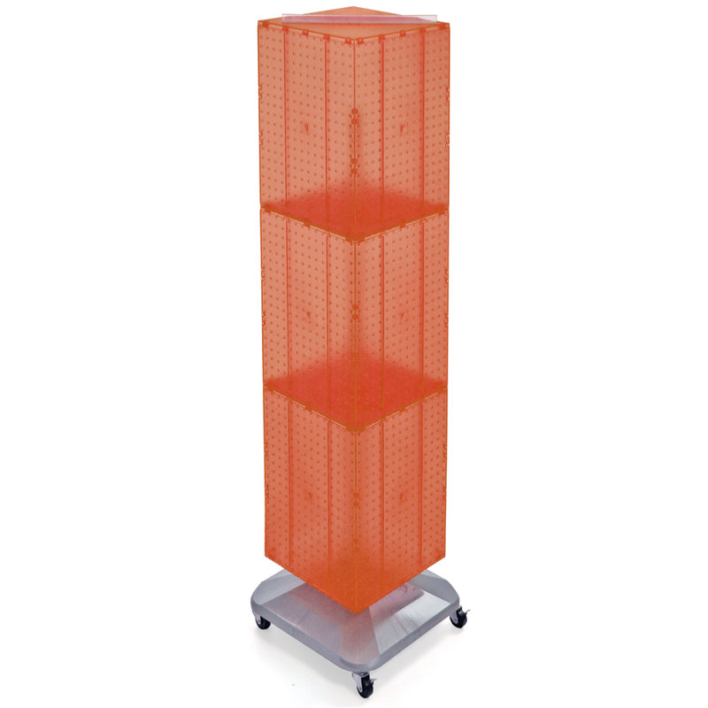 Four-Sided Pegboard Tower Floor Display on Revolving Wheeled Base. Spinner Rack Stand. Panel Size: 14"W x 60"H