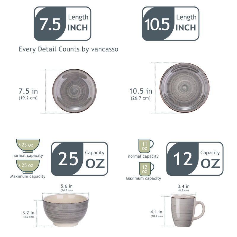 32 Piece Dinnerware Set, Service for 8, Grey
