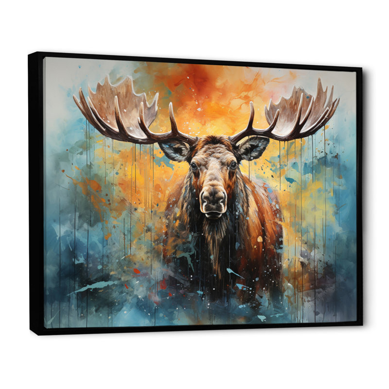 «Colorful Moose Majestic Collage II - Moose», reproduction sur toile encadrée, 34" H x 44" W, Cadre flottant noir