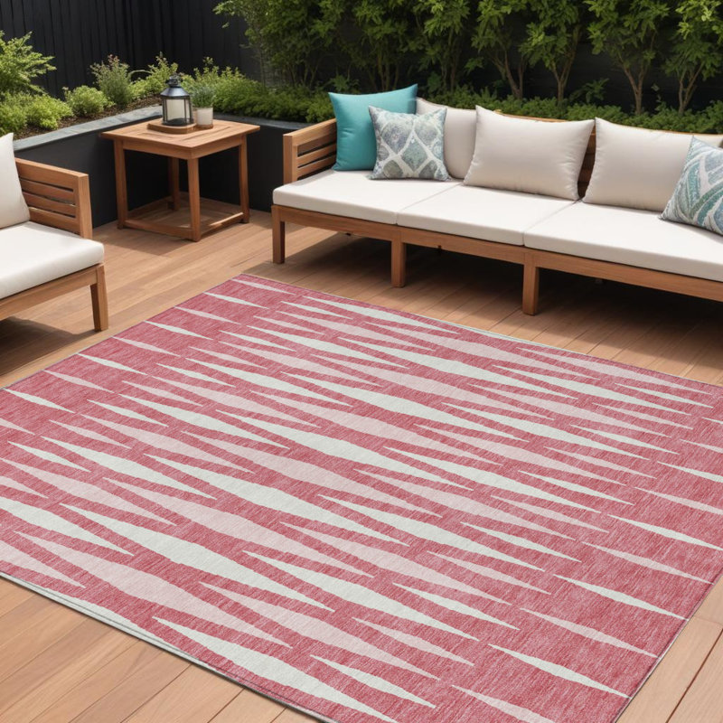 Tapis d'intérieur / extérieur géométrique lavable 9 pi x 12 pi rosé et ivoire