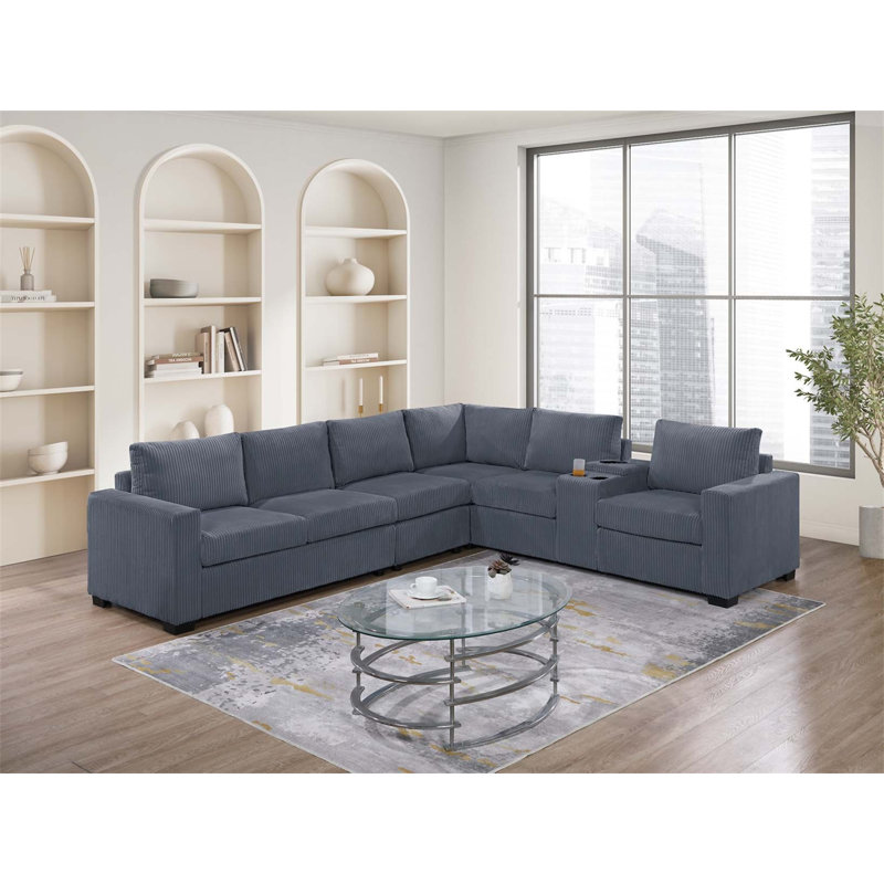 Ensemble de canapé moderne modulaire en velours côtelé gris foncé 6 pièces, Velours côtelé gris foncé