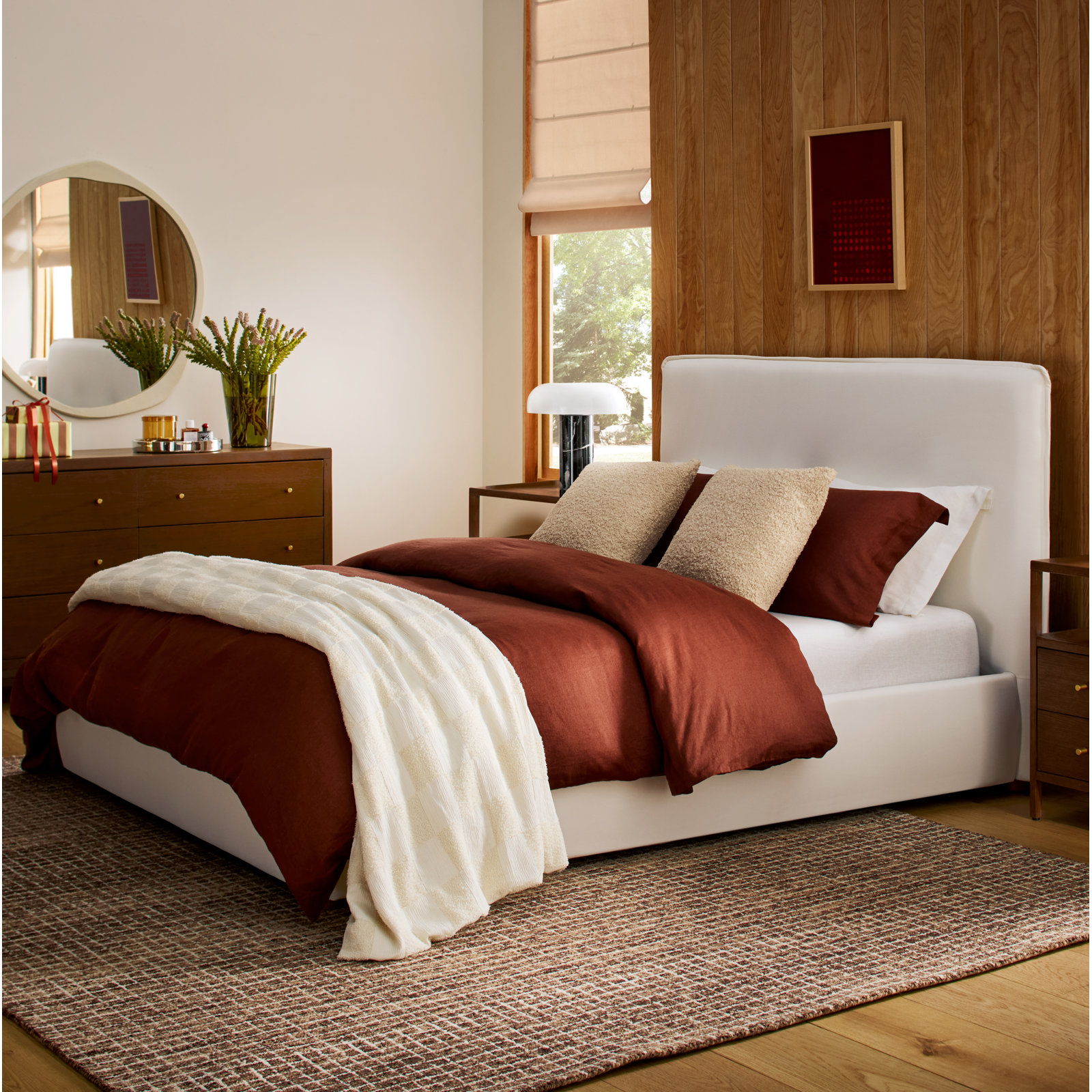 Callahan Linen Upholstered Bed, Twin, White Linen