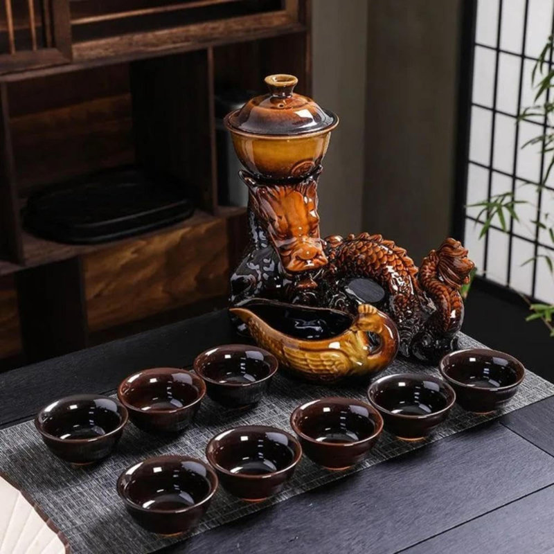 Théière en céramique avec infuseur théière semi-automatique avec 8 tasses dégradé de couleur (Dragon - C)