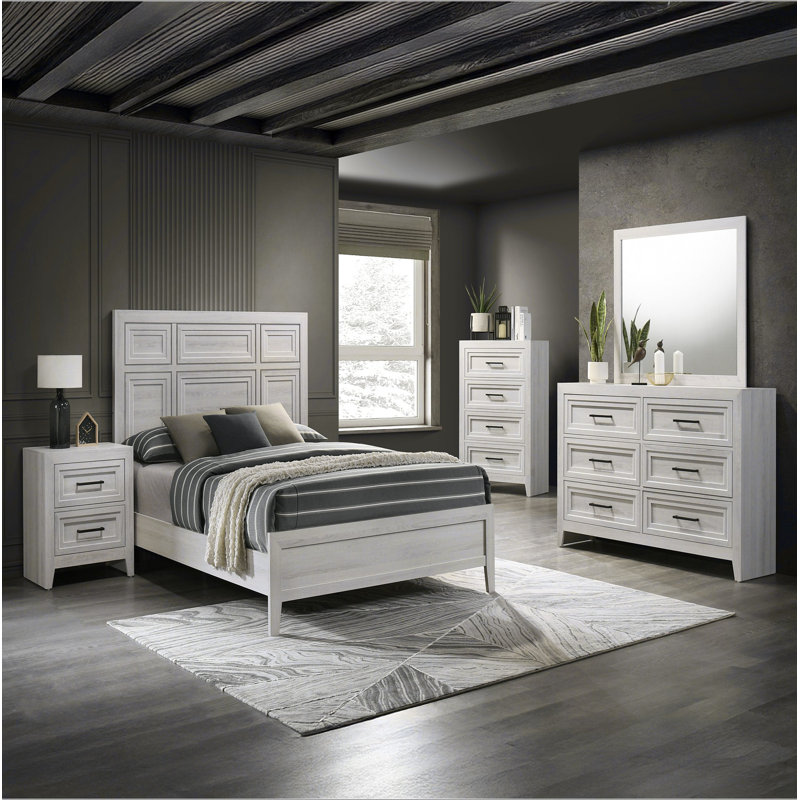 Meuble en bois 1 pièce à 6 tiroirs avec design géométrique blanc cassé