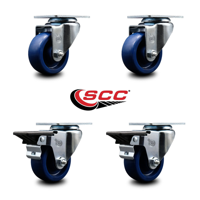 4 Piece Polyurethane Caster Set with 2 Brakes