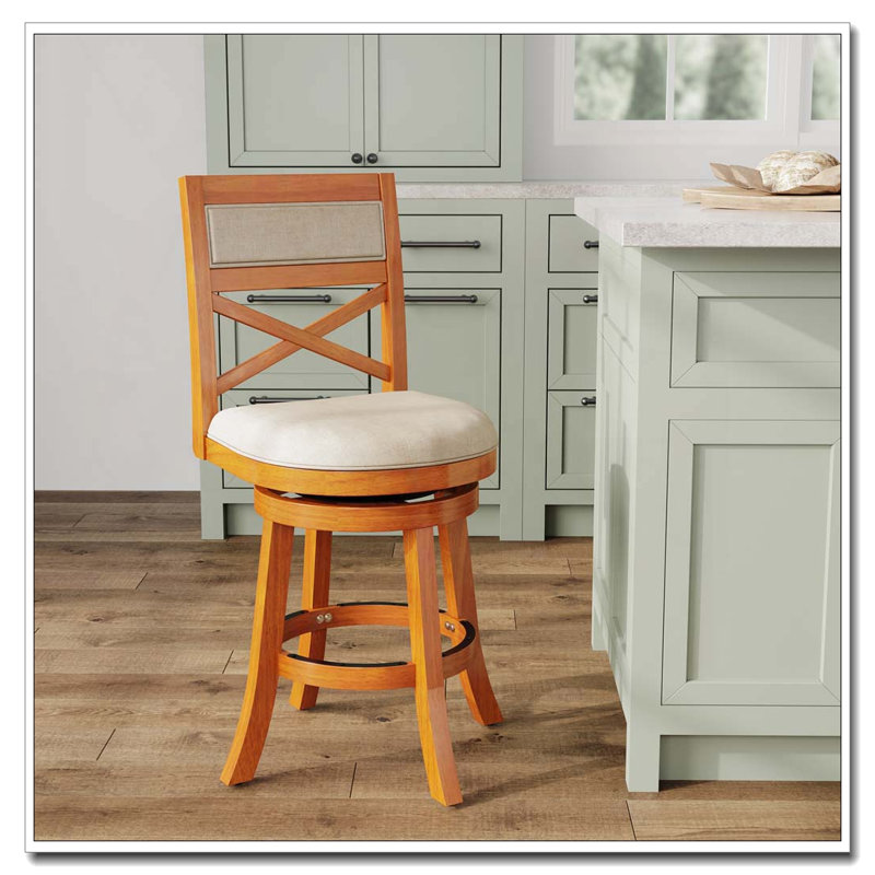 Tabouret pivotant à hauteur de comptoir - siège en tissu beige, Beige / Naturel