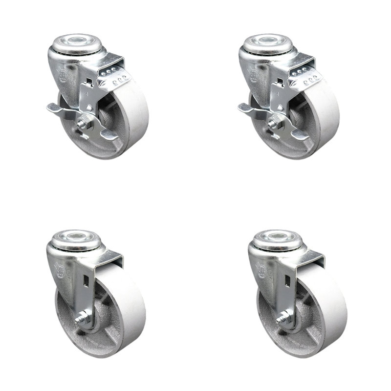 4 Inch Semi Steel Wheel Swivel Bolt Hole Caster Set with 2 Brake Service Caster