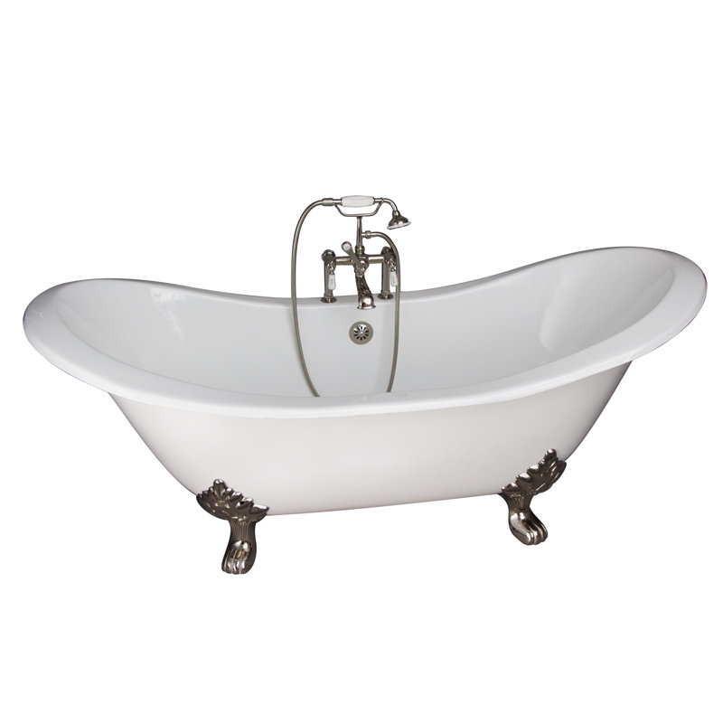 72'' x 30'' Freestanding Soaking Cast Iron Bathtub, Polished Nickel